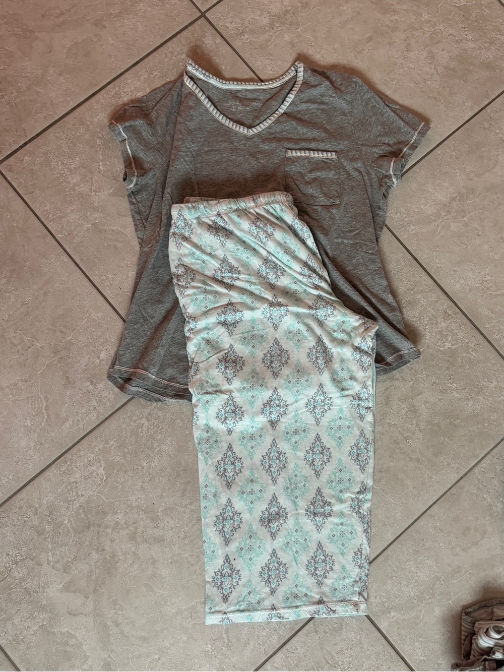 Midnight by Carole Hochman Gray Top with Light Blue Patterned Pajama Pants